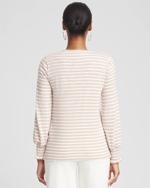 Stripe Smocked Cuff Tee - image 3